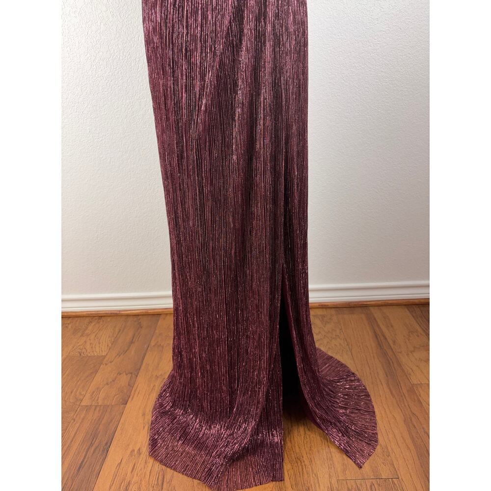 B27 Adrianna Papell Metallic Blouson Long Maxi Gown Womens 10 Burgundy Hoco - Picture 7 of 11